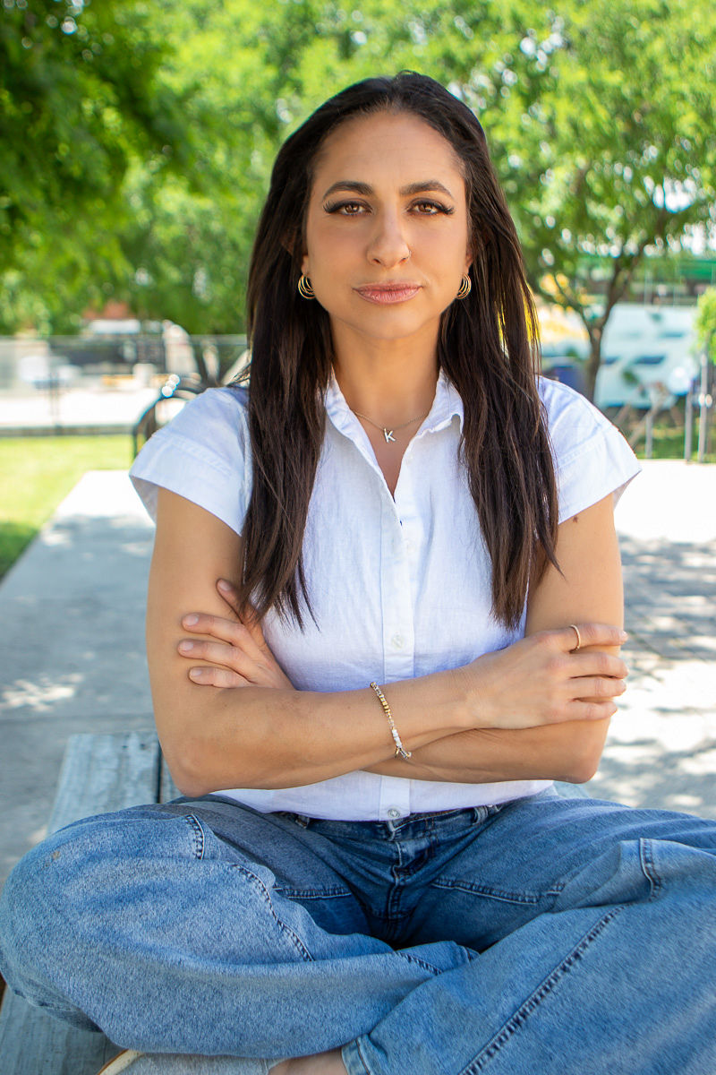 Karen with arms crossed, outdoors